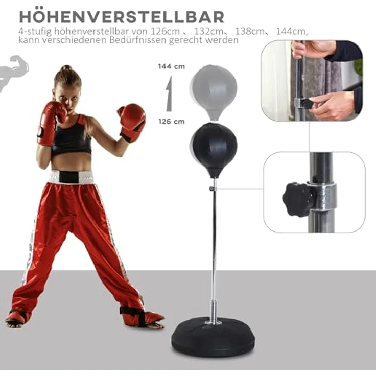 HOMCOM Punchingball Set, Höhenverstellbar 126-144cm, freistehender Boxsack mit Ständer, Boxhandschuhen und Pumpe, robustes Trainingsgerät für Boxen und Kampfsport – Bild 3