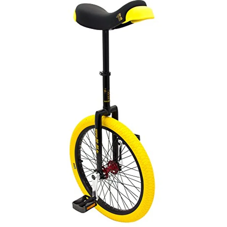 QU-AX Profi Einrad, schwarz/gelb, 20'' EU - Leichte Aluminium Einschraubenklemme, ISIS-Nabe, 100mm Alu ISIS-Kurbeln