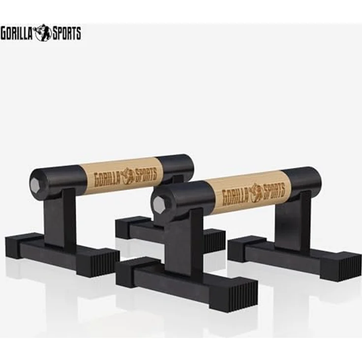 GORILLA SPORTS® Liegestützgriffe - 2er Set, aus Holz und Stahl, rutschfest bis 300kg, inkl. Tragetasche - Calisthenics Equipment, Parallettes, Handstand Griffe, Push Up Bars, Liegestütze Barren – Bild 3