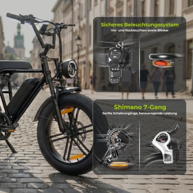 PIXAR E6 3.0 Fat E-Bike, 20 Zoll, 48V 15Ah Akku, bis 140km Reichweite, Shimano 7-Gang, Vollfederung – Bild 7