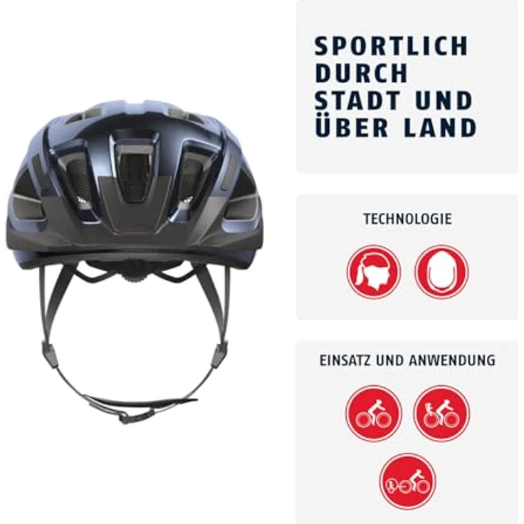 ABUS Fahrradhelm Aduro 3.0 LED - sportiver City-Helm mit Rücklicht - Größe S, Blau – Bild 3
