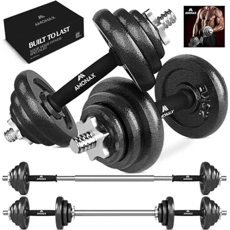 Amonax 20KG Verstellbare Hanteln, Hantelset, Kurzhanteln Gewichte Dumbbells Langhantelstange, Gusseisen Weight 10 kg 2er Set männer Frauen, langhanteln Krafttrainingsgeräte für zuhause Gym fitness – Bild 1