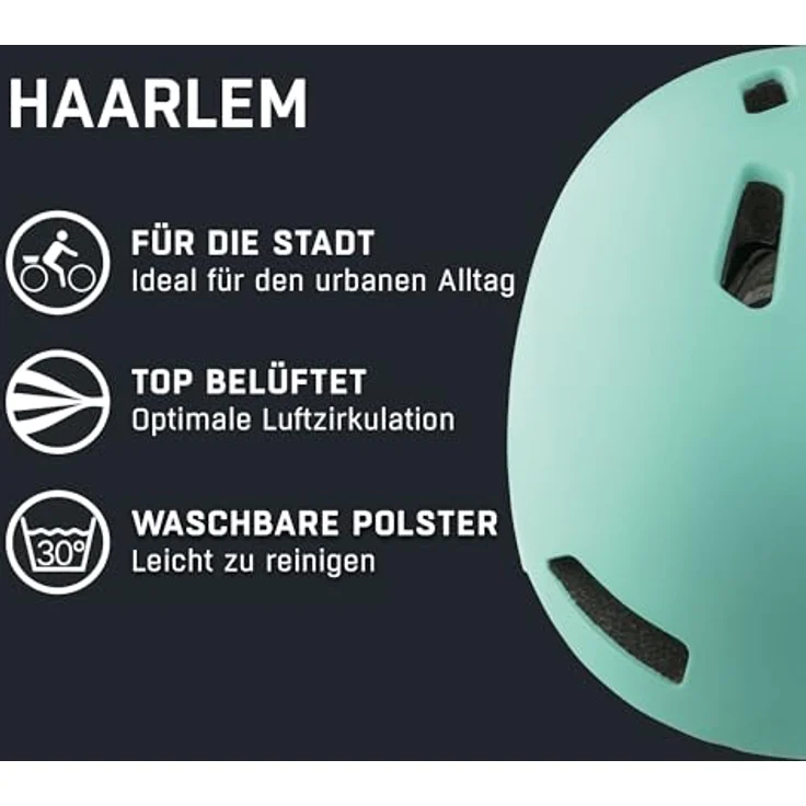 Alpina Haarlem Turqouise Matt, Fahrradhelm mit Inmold-Bauweise und Run System Ergo Flex +, türkis matt – Bild 2
