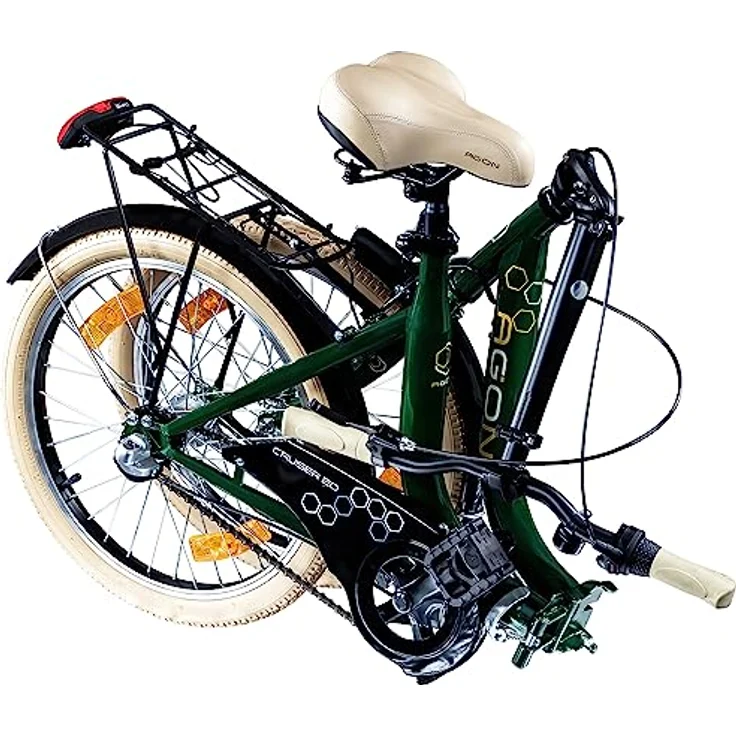 agon® Faltrad Cruiser, 3 Gang Nabenschaltung, 20 Zoll Klapprad mit Gepäckträger und StVZO-konformer Beleuchtung, rot/grün/schwarz/weiß – Bild 6