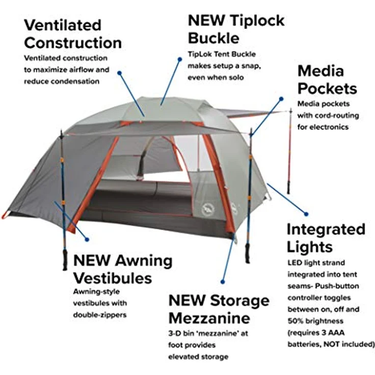 Big Agnes Copper Spur HV UL 3 mtnGLO, Kuppelzelt für 3 Personen, 1.77 kg mit LED-Beleuchtung und wetterfester Beschichtung – Bild 3