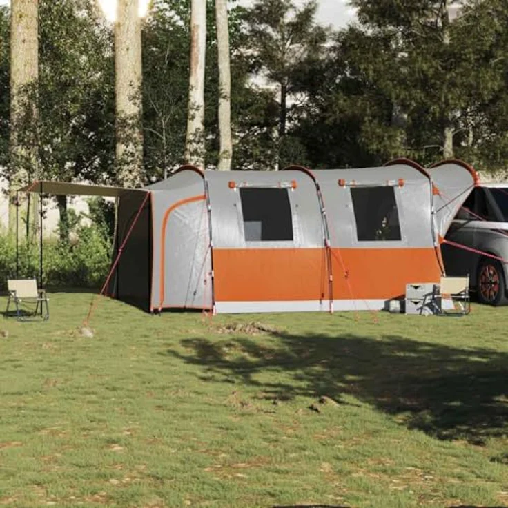 vidaXL Autozelt 4 Personen Grau und Orange, Wasserfestes Campingzelt mit einfachem Aufbau und robustem Design – Bild 2