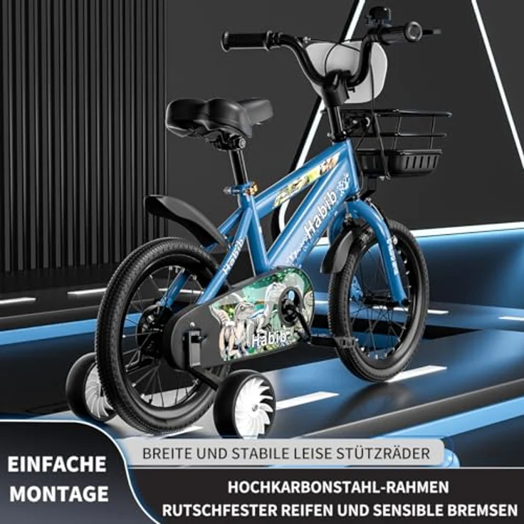 Habib Gruppe Dino-Fahrrad, Kinderfahrrad im Dinosaurier-Design mit 6-teiligem Schutz-Set und höhenverstellbarem Sattel – Bild 3