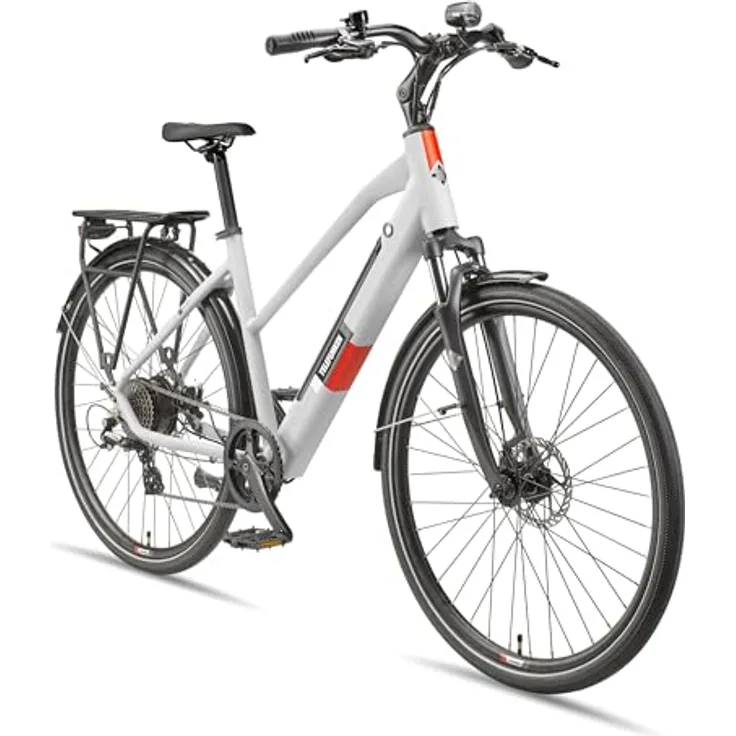 TELEFUNKEN XT490 E-Bike 28 Zoll Damen, Trekking Pedelec mit 250 W Heckmotor, 417,6 Wh Akku, 8-Gang Kettenschaltung, Scheibenbremsen, Kreide