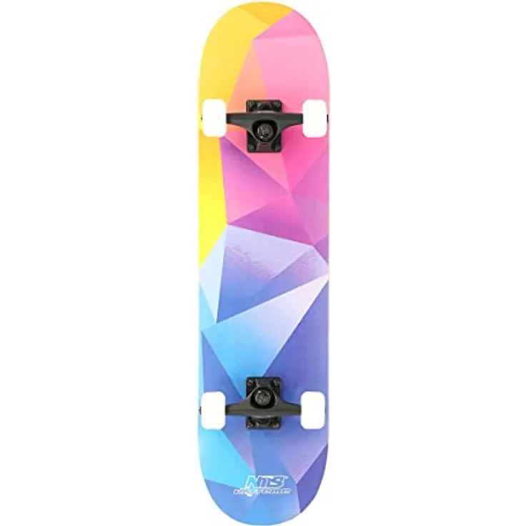 Nils Extreme Skateboard CR3108SA, Longboard aus 9-laminierter Holz mit ABEC 7 Kugellagern, rutschfester Oberfläche, 78x20 cm, Geometric Design