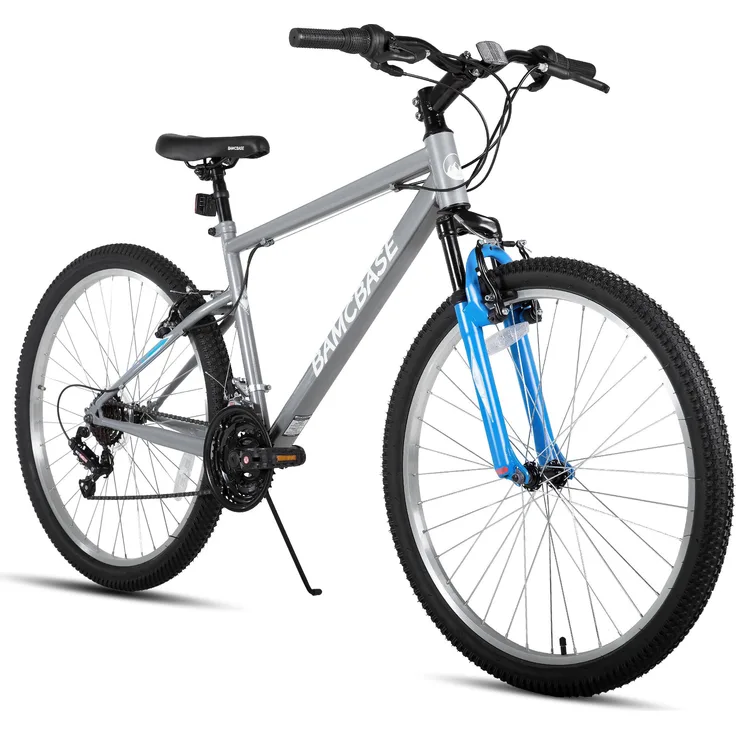 HILAND Mountainbike 26 Zoll, Herren Fahrrad mit 18 Gang, Doppel-V-Bremsen, stoßdämpfender Federgabel, grau