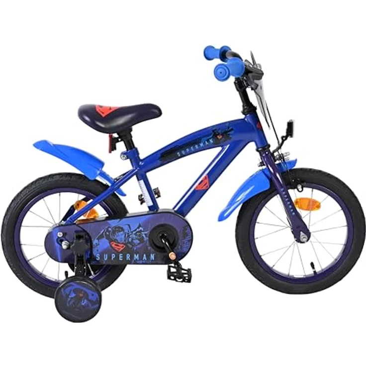 Volare Superman, Kindervelo 14 Zoll, stabiler Metallrahmen, dunkelblau, mit Handbremse und abnehmbaren Stützrädern – Bild 8
