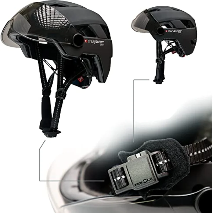 Crazy Safety E-bike Helm für Erwachsene, Schwarz mit Visier und LED-Blinker, EN1078, Größe ML – Bild 8