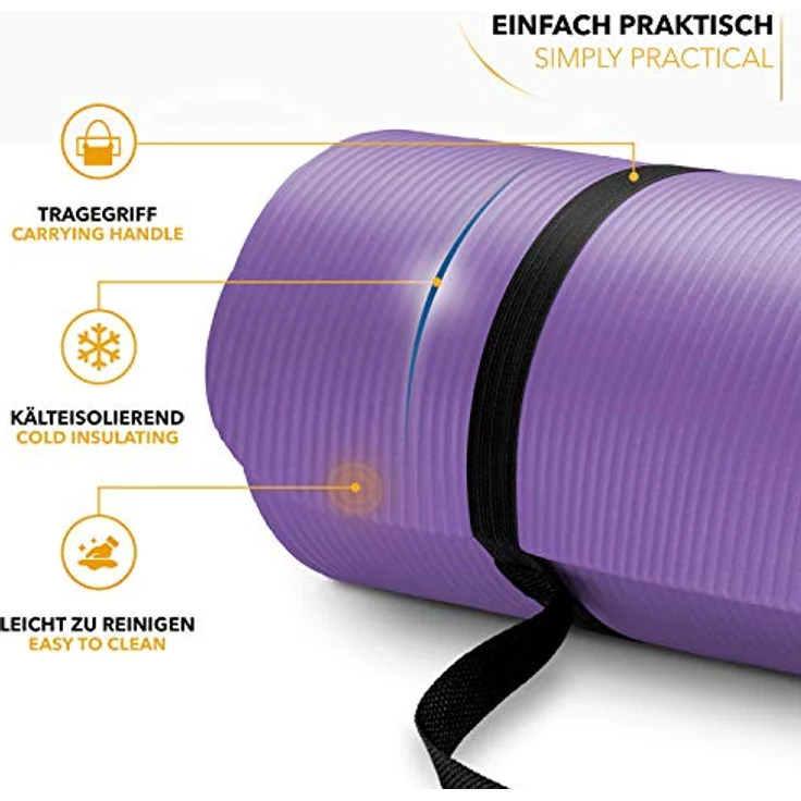 TRESKO Yogamatte Phthalatfrei - Rutschfeste Gymnastikmatte mit Tragegurt, 190 x 100 x 1,5 cm, Violett – Bild 2