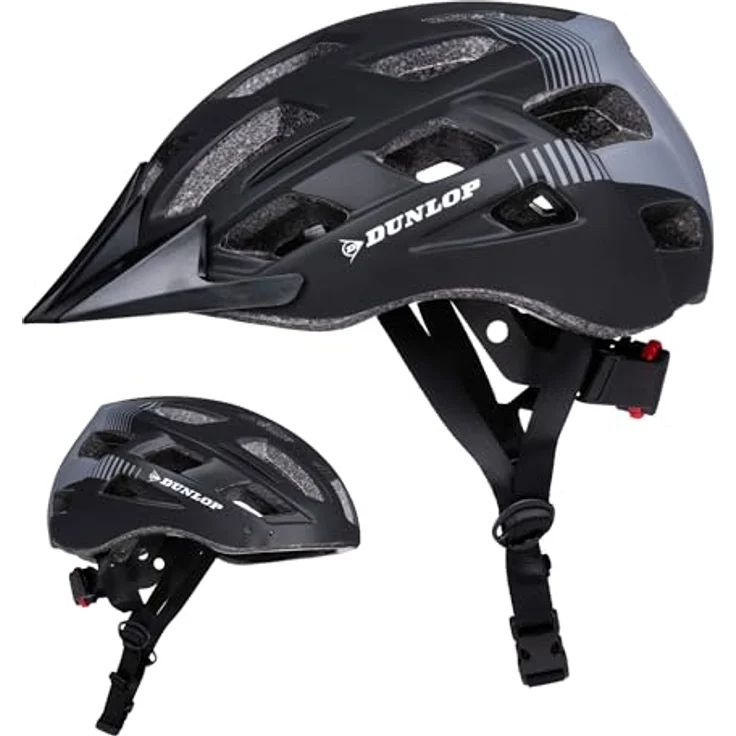 Dunlop Fahrradhelm M mit verstellbarem Umfang 55-58 cm, LED-Beleuchtung mit 3 Lichtmodi, schwarz – Bild 1