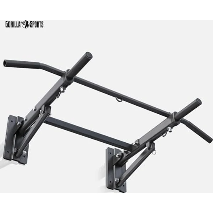 GORILLA SPORTS® Klimmzugstange 4in1 mit Boxsack-Halterung, Wandmontage, Klappbar, Gepolsterte Griffe, bis 300 kg Belastbar, Schwarz - Pull Up Bar, Reckstange für Zuhause, Fitness – Bild 5