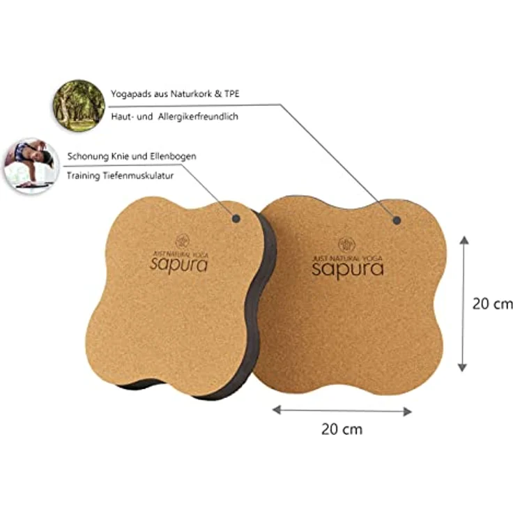 SAPURA Yoga Knie Pad 2er Set - Kork - Kniekissen Kniepolster Knieschoner - Nachhaltig - Entlastung für Knie und Ellenbogen – Bild 3