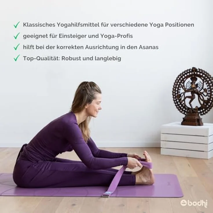 Bodhi Padma Yogagurt, Yoga Belt aus 100% Baumwolle, extra breites Yogaband mit waschbarem Yoga Strap und Schiebeschnalle aus Metall, für Dehnung und Fitness, tarragon green – Bild 5
