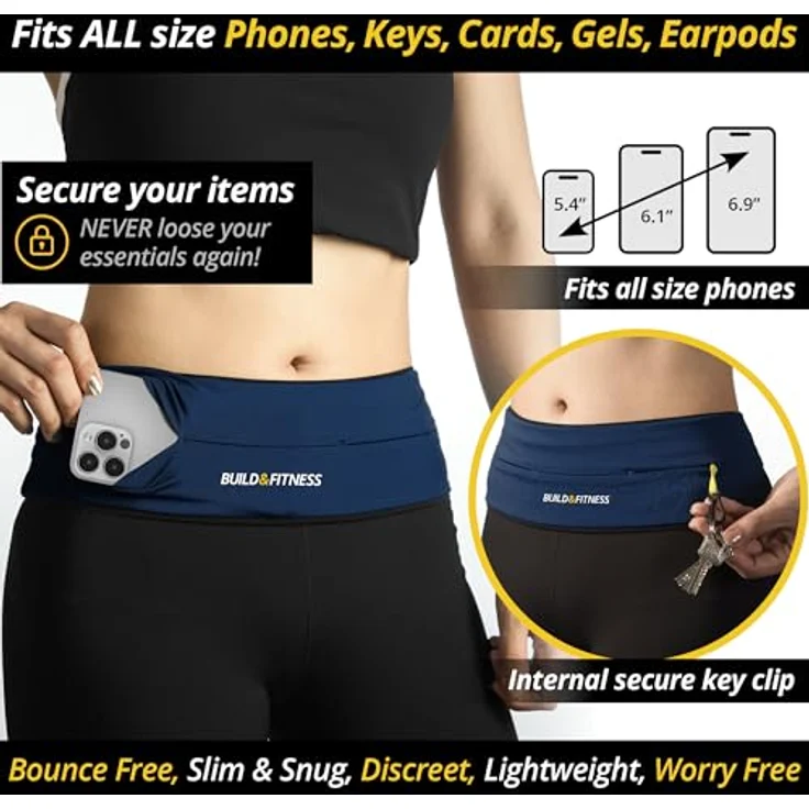 Build & Fitness Laufgürtel, Flip-Taille Gürteltasche mit Schlüsselclip und Handyhalterung, leicht und komfortabel, passend für alle Samsung- und iPhone-Modelle, Unisex – Bild 2
