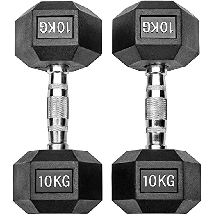 Bad Company 20 Kg (2x10,0) gummierte Hexagon Studio Hanteln schwarz - Bodenschonend, langlebig, verchromte und gerändelte Kurzhantelstangen – Bild 2