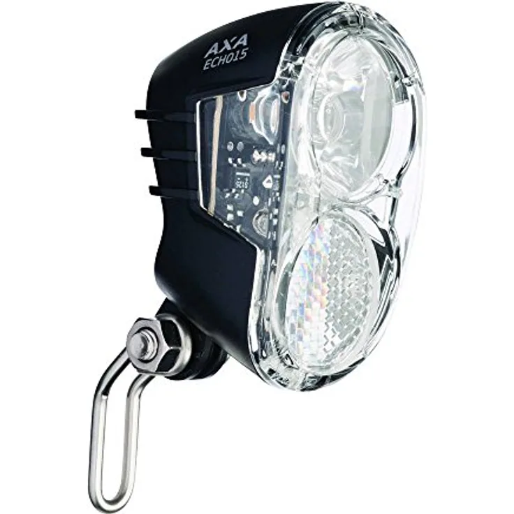 AXA 1X Vorderlampe Scheinwerfer Echo 15, Schwarz, mit Edelstahlbügel und 40m Reichweite