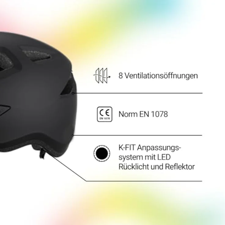 KED Pop II Lite Kinder Fahrradhelm, ultraleicht mit K-FIT System, schwarz matt, Größe 52-56 (M) – Bild 2