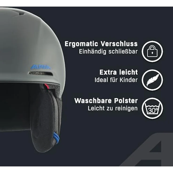 ALPINA BRIX JR, Skihelm für Kinder mit waschbarem Innenfutter, Midnight-Grey matt, M (51-55 cm) - sicher, komfortabel, perfekt klimatisiert, geringe Gewicht, abnehmbare Ohrenpolster – Bild 3