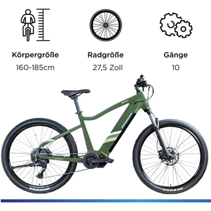 ZÜNDAPP X900 E Bike, Mountainbike 27,5 Zoll Pedelec mit 10 Gang Shimano Schaltung, Mittelmotor, khaki, 46 cm – Bild 3
