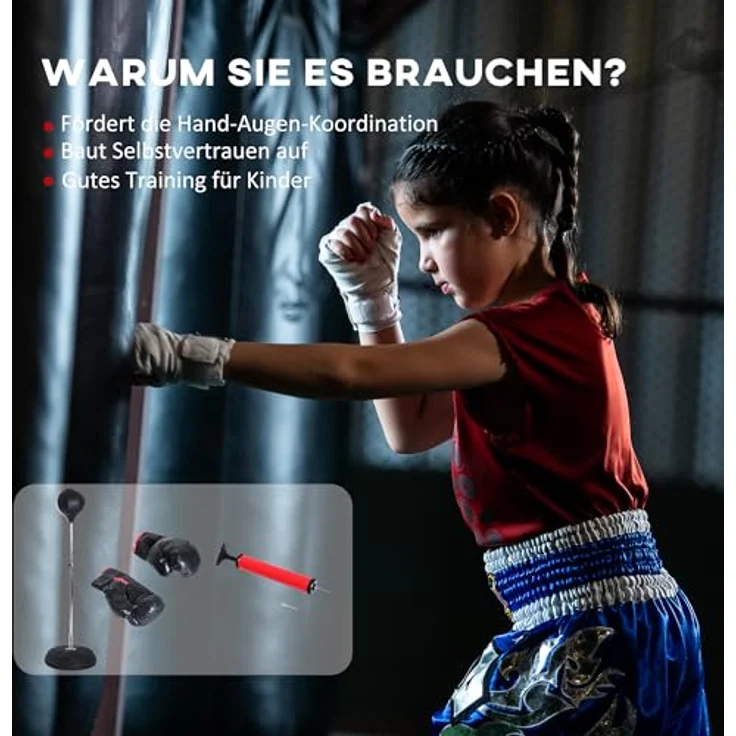 HOMCOM Punchingball Set, Höhenverstellbar 126-144cm, freistehender Boxsack mit Ständer, Boxhandschuhen und Pumpe, robustes Trainingsgerät für Boxen und Kampfsport – Bild 4