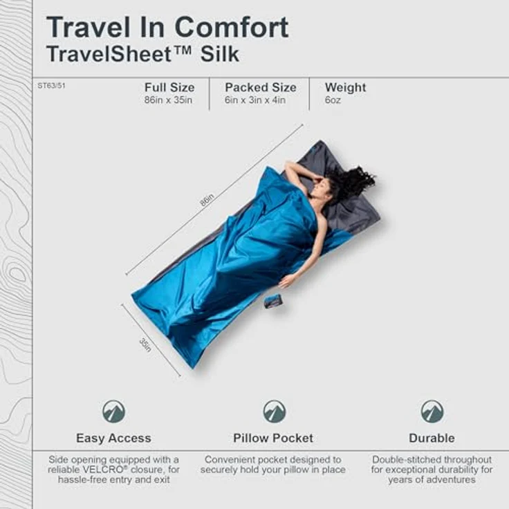 Cocoon TravelSheet, Schlafsack aus 100 % Seide, 220 cm, grau, für warme und tropische Klimazonen – Bild 5