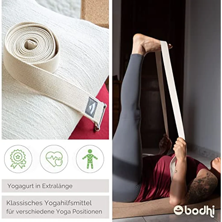 ASANA BELT PRO Yogagurt mit Metall-Verschluss, Schiebe-Schnalle eckig, langer Gurt aus Baumwolle, Yoga Hilfsmittel, 3 m x 38 mm, Yogazubehör - Preisvergleich – Bild 5