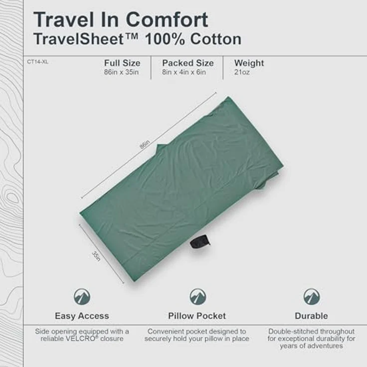 Cocoon Schlafsack, rechteckig, 240 cm, aus 100 % Baumwolle, inkl. Kissenfach und Packbeutel, für warmes Klima, waschbar bei 40°C – Bild 5