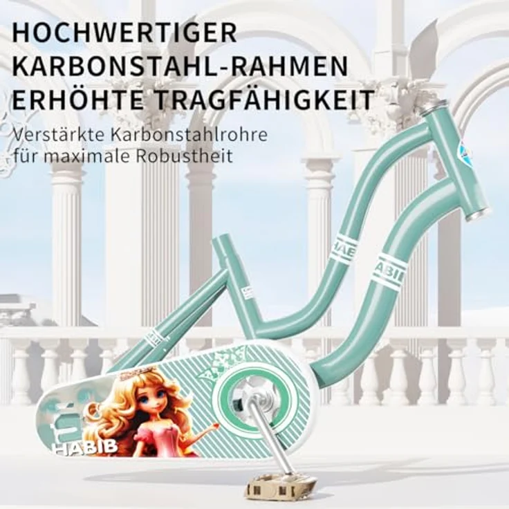 Habib Gruppe Kinderfahrrad Mädchenfahrrad mit 6-teiligem Schutz-Set, dualem Bremssystem und höhenverstellbarem Sattel für 3-8 Jahre – Bild 8