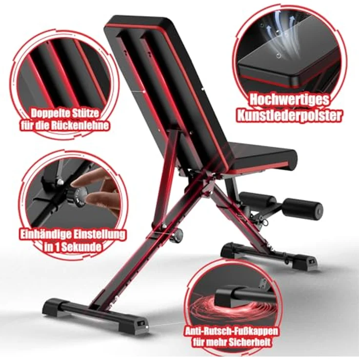 DH FitLife Hantelbank klappbar verstellbar, Schrägbank Flachbank für Bankdrücken Rückentrainer u. Bauchtrainer, Trainingsbank Fitnessbank multifunktional für Fitness Krafttraining, Weight Bench – Bild 4