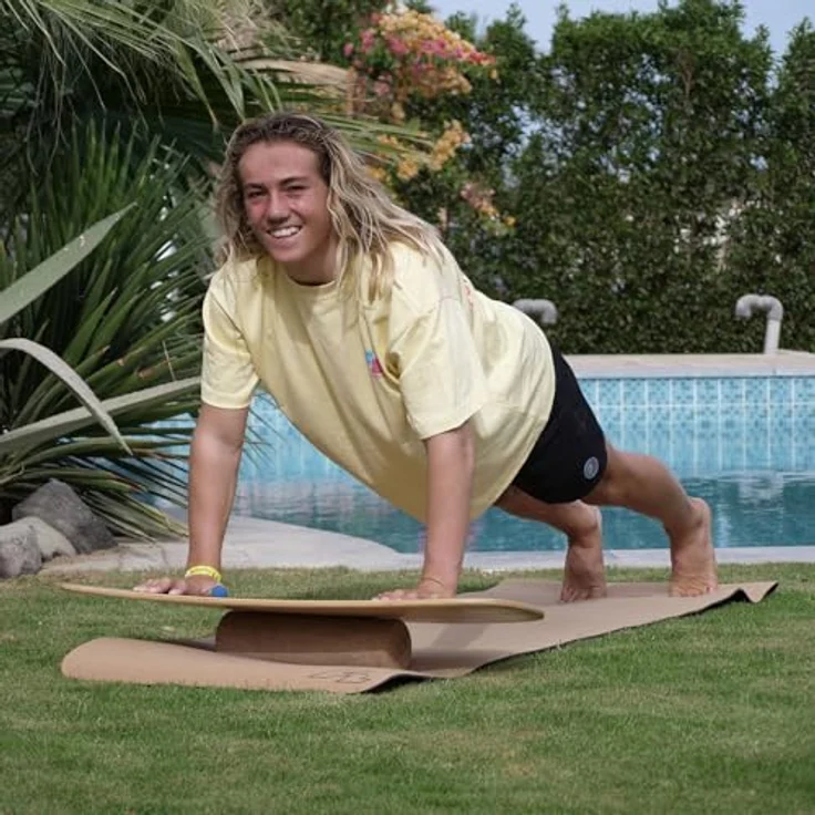 F2 Balance Board Surfer 87x32cm, Set mit Halbkugel und Korkrolle, rutschfest aus 8-lagigem Birkenholz – Bild 3
