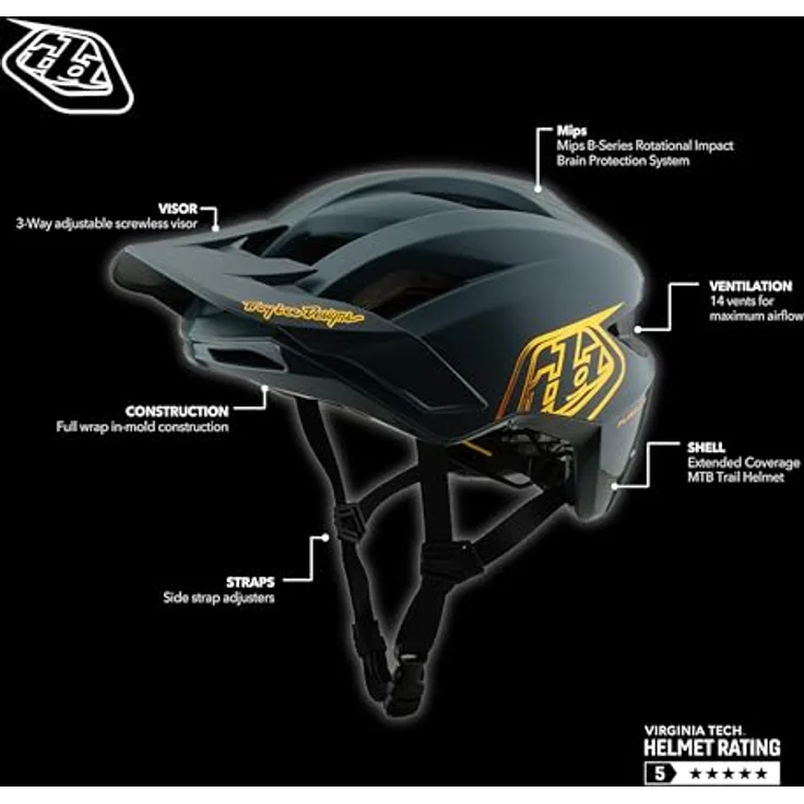 Troy Lee Designs Flowline MIPS Helm, Point, grau/gold, XL/XXL | 60-63cm – Bild 2