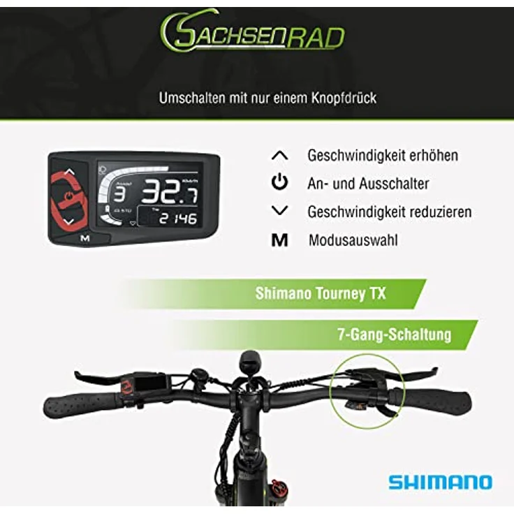 SachsenRAD E-Bike R8 Ranger, 27,5 Zoll, StVZO, hydraulische Scheibenbremsen, 7-Gang, LCD, 36V Akku, Off-Road Reifen, Grau – Bild 9