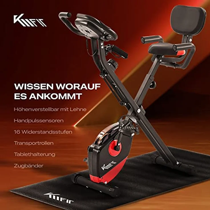 KM Fit 2in1 Heimtrainer Fahrrad mit LCD-Display | Fitnessbike klappbar | Hometrainer 16 Widerstandsstufen | Handpulssensoren | inkl. Bodenschutzmatte & Handy- Halterung - Preisvergleich – Bild 5