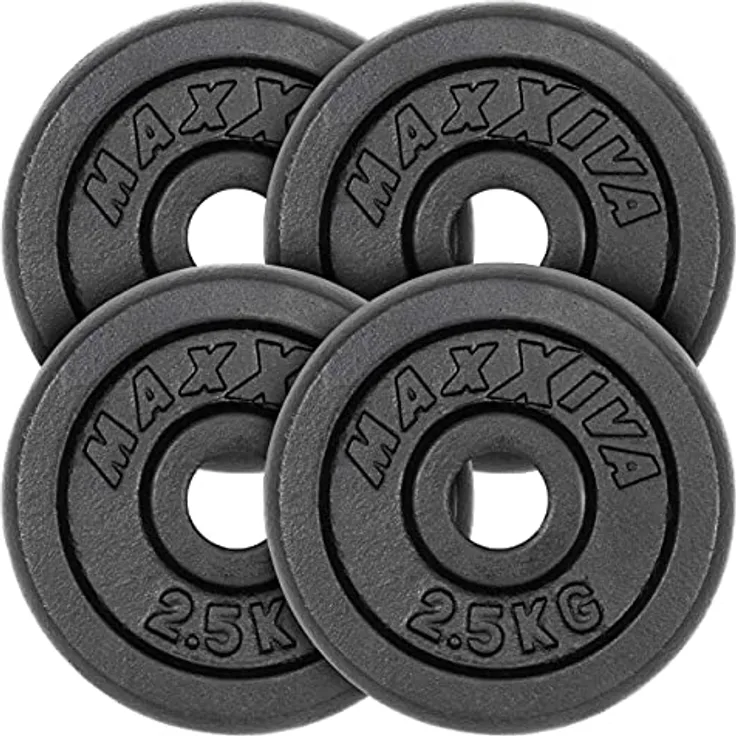 MAXXIVA Hantelscheiben 4er Set Gewichtsplatte je 2,5 kg Gusseisen schwarz 10 kg Fitness Krafttraining Bodybuilding Workout Gewichtheben Reha