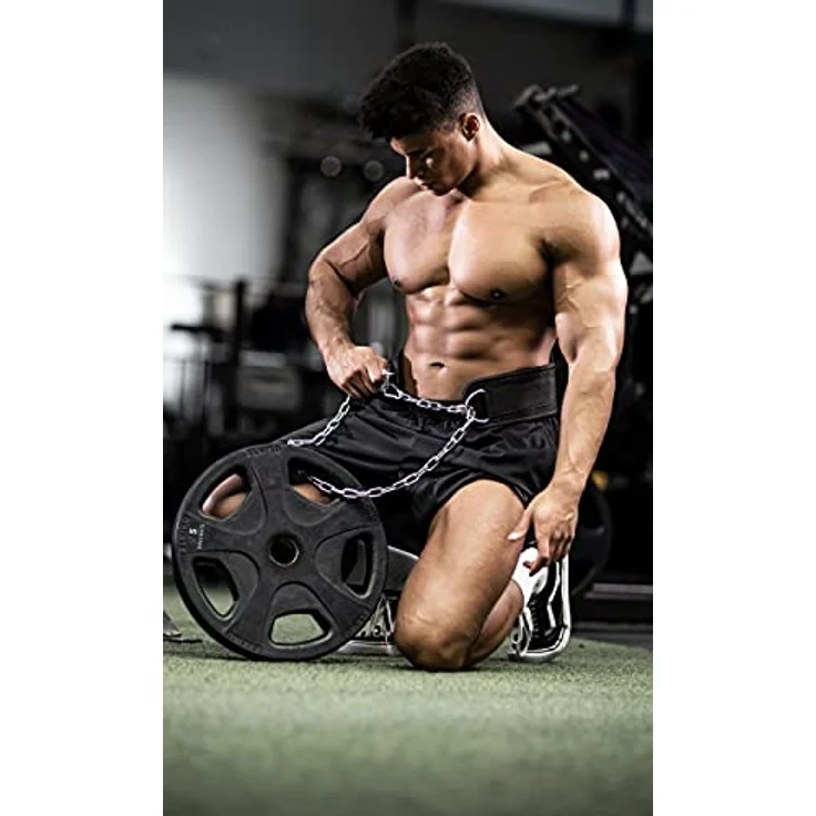 Fitgriff® Dip Gürtel mit Kette + 2 Karabiner, Dip Belt für Bodybuilding, Krafttraining, Gewichtheben - Gewichthebergürtel, Gewicht Gürtel (Schwarz, OneSize) – Bild 2