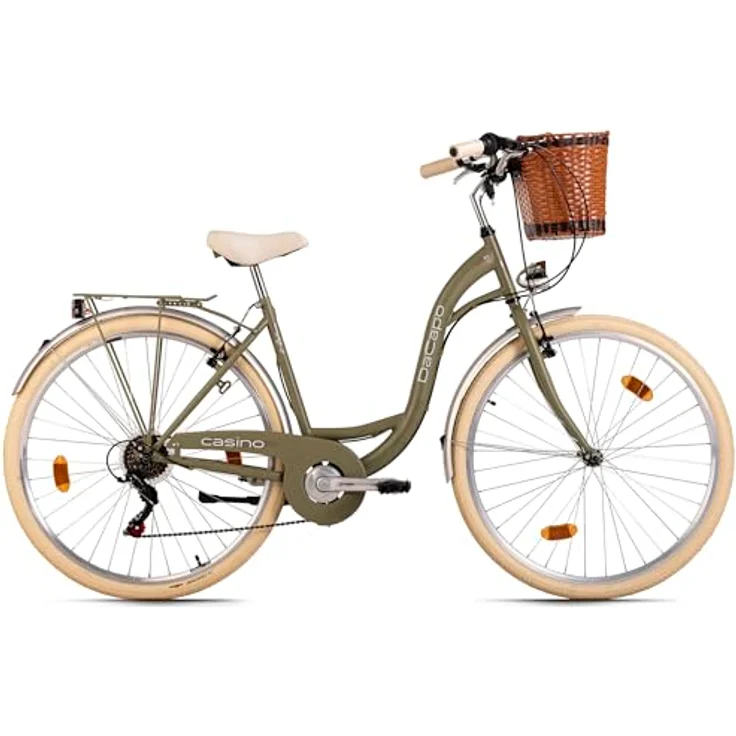 DaCapo DaCapo Damenrad 28'' Casino 6 Gänge RH 48 cm mit Korb, Olivgrün/Cremefarben, SHIMANO 6-Gang-Schaltung, Retro-Look – Bild 2