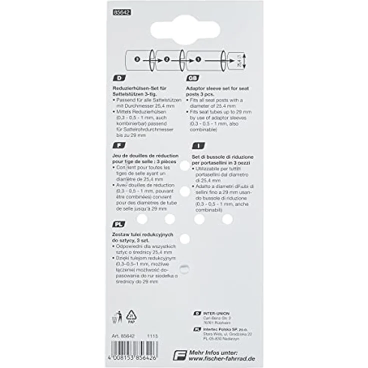 FISCHER Unisex Sattelstützen Reduzierhülsen-Set, 3 Stück, geeignet für Sattelstützen bis 29 mm, silber – Bild 4