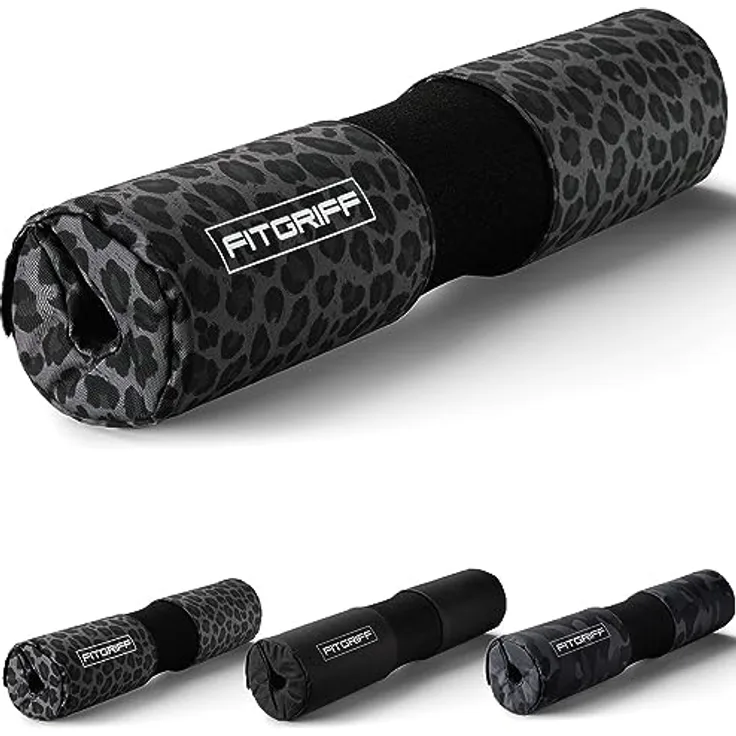 Fitgriff® Langhantel Polster, Hip Thrust Pad mit Klettverschluss - Hantel Nackenpolster - Polsterung für Squats, Booty Training, Gym (Leopard)