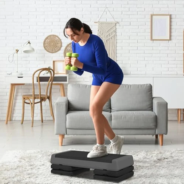 SPORTNOW Stepper, Höhenverstellbar 10,5/15,5/20,5 cm, Rutschfeste Oberfläche, Grau – Bild 2
