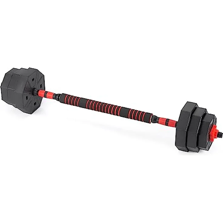 Gymtek Hanteln Set 2in1 Kurzhanteln und Langhantel, Verstellbar, Krafttraining Zuhause, 2er Set, Rot 2x20kg – Bild 5