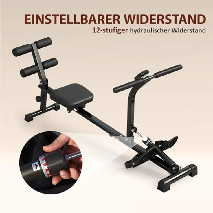 SPORTNOW Rudergerät 2 in 1 mit 12 Widerstandsstufen, LCD-Display und Sit-up-Funktion, schwarzes Heimrudergerät für platzsparendes Training – Bild 4