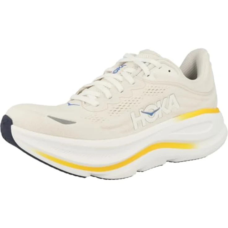 Hoka One One M Bondi 9, Atmungsaktive Laufschuhe mit Meta-Rocker und stabilisierender Fersenkappe, Weiß / Grau, Größe 45 1/3 – Bild 4