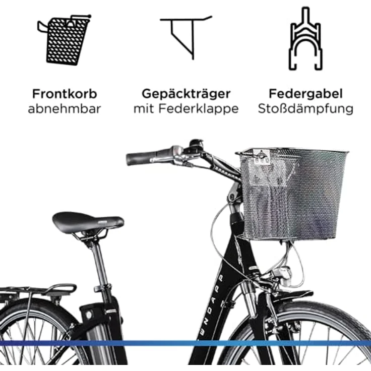 ZÜNDAPP E Bike Damen Fahrrad 28 Zoll | Ebike City Erwachsene 155-190 cm | Retro E-Bike 7 Gang Schaltung Rücktrittbremse | Elektro Fahrräder mit Licht Z517 (schwarz, 48 cm) – Bild 4
