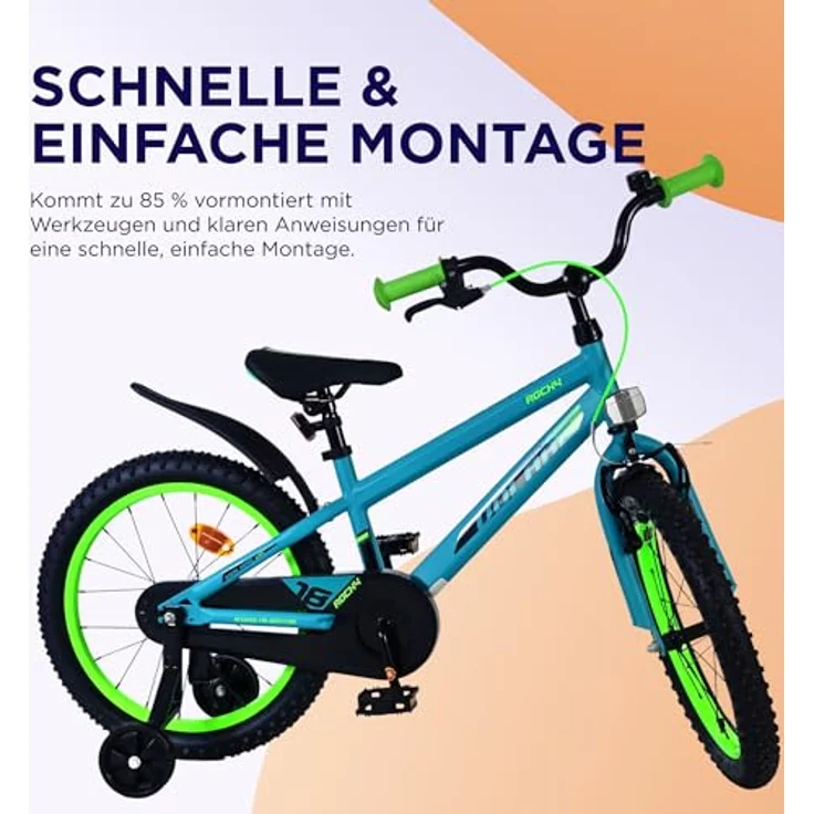 Volare Rocky 18 Zoll Kinderfahrrad für Jungen, Grün mit schwarz, geschlossener Kettenschutz, Handbremse und Rücktrittbremse – Bild 8