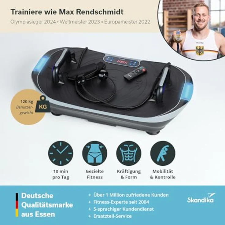 Skandika Vibrationsplatte V2 | Fitnessgerät für Muskelaufbau, Ganzkörper, Oszillation 6 – 13 Hz, bis 120 kg, Vibrationsbrett Fitness, Vibrationsplatten für Zuhause, Sportgerät Heimtraining, mit Griff – Bild 3