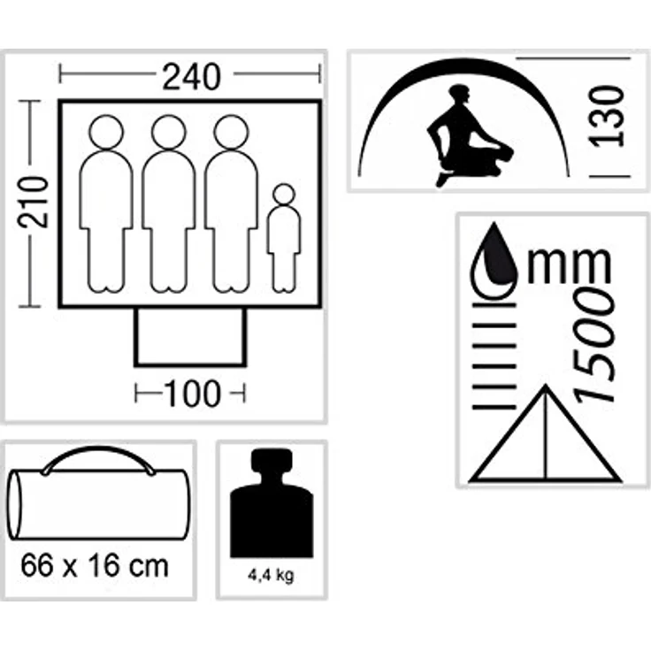 Explorer Iglu-Zelt 3-4 Personen, Doppeldach Kuppelzelt mit Vordach, 240 x 110 x 130 cm, 1500mm Wassersäule, Blau Grau, ideal für Camping und Outdoor Aktivitäten – Bild 3